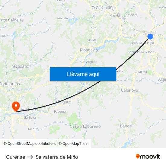 Ourense to Salvaterra de Miño map