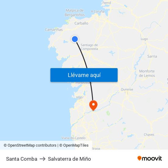 Santa Comba to Salvaterra de Miño map