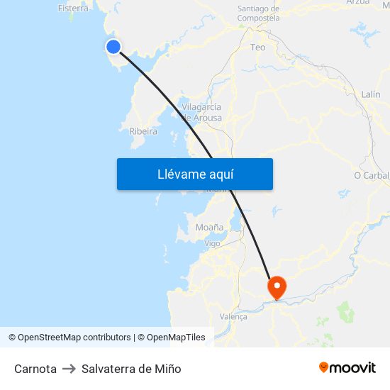 Carnota to Salvaterra de Miño map