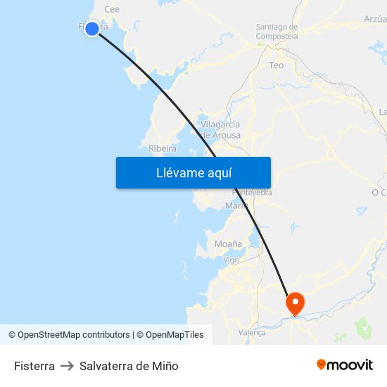 Fisterra to Salvaterra de Miño map