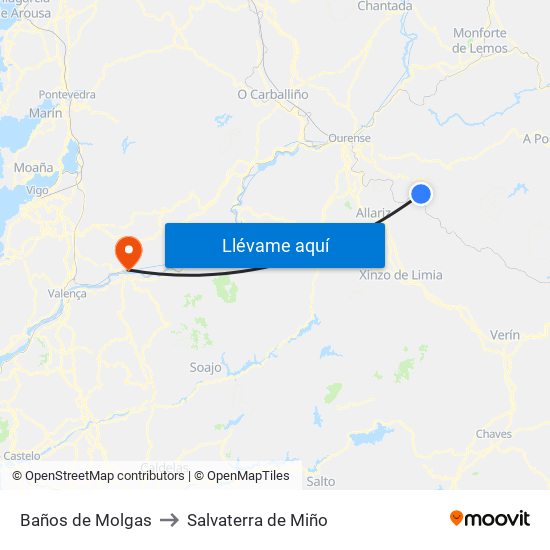 Baños de Molgas to Salvaterra de Miño map