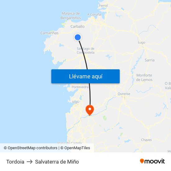 Tordoia to Salvaterra de Miño map