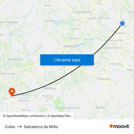 Coles to Salvaterra de Miño map