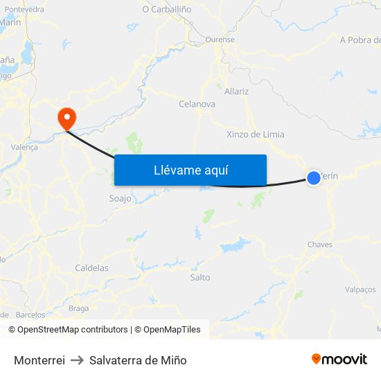 Monterrei to Salvaterra de Miño map