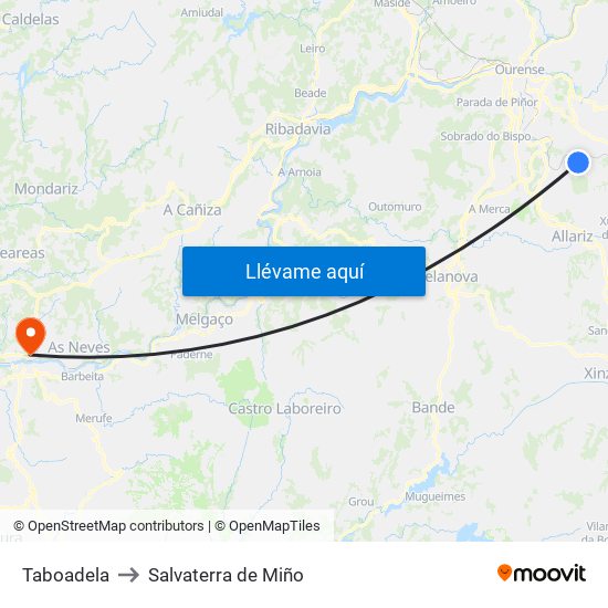 Taboadela to Salvaterra de Miño map