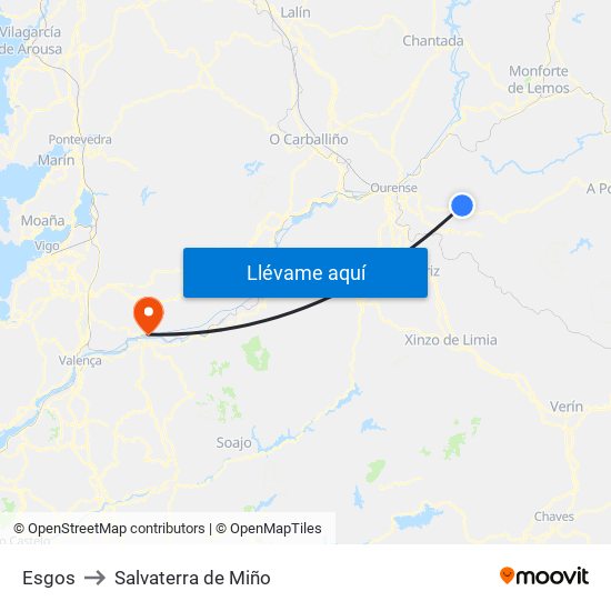 Esgos to Salvaterra de Miño map