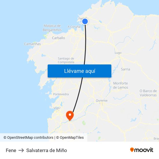 Fene to Salvaterra de Miño map