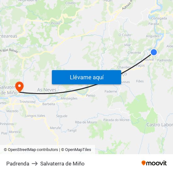 Padrenda to Salvaterra de Miño map