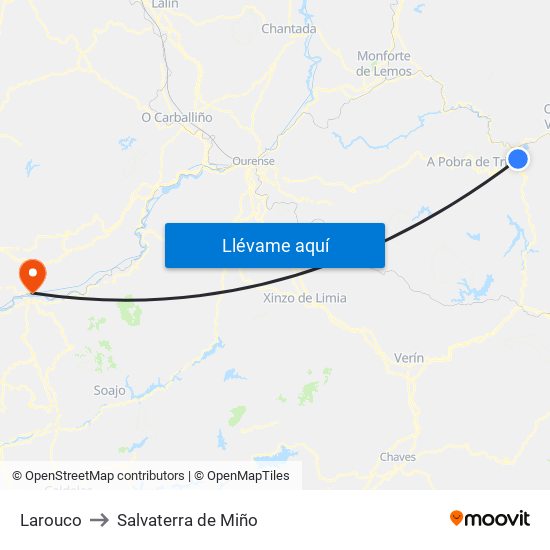 Larouco to Salvaterra de Miño map