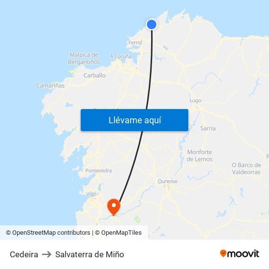 Cedeira to Salvaterra de Miño map