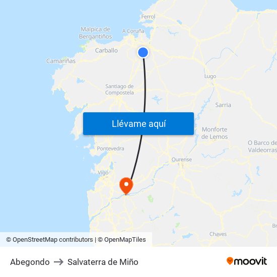 Abegondo to Salvaterra de Miño map