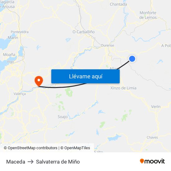 Maceda to Salvaterra de Miño map