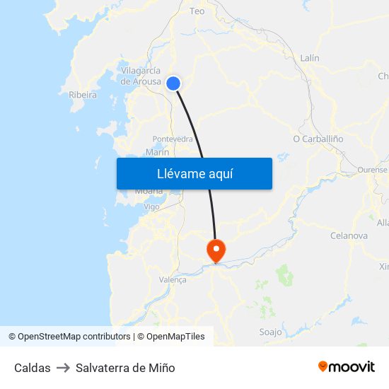 Caldas to Salvaterra de Miño map