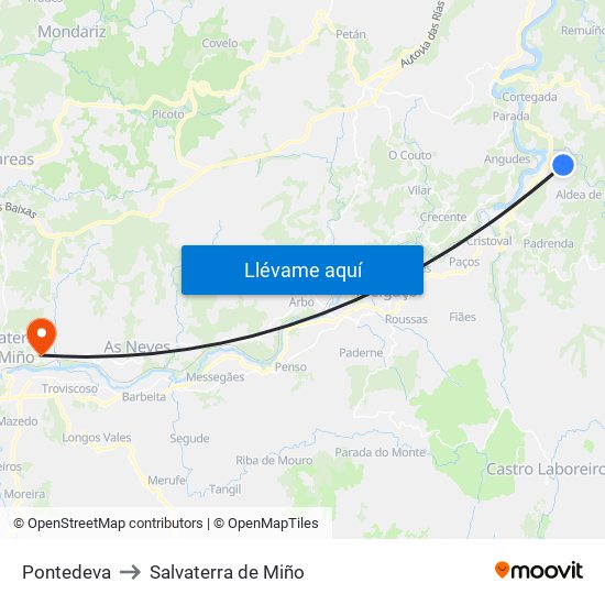 Pontedeva to Salvaterra de Miño map