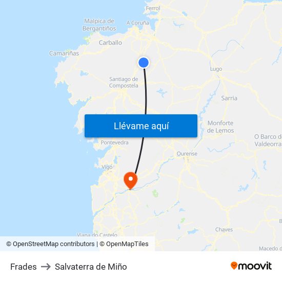 Frades to Salvaterra de Miño map