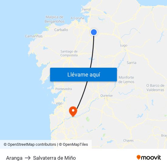 Aranga to Salvaterra de Miño map
