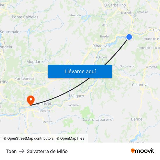 Toén to Salvaterra de Miño map
