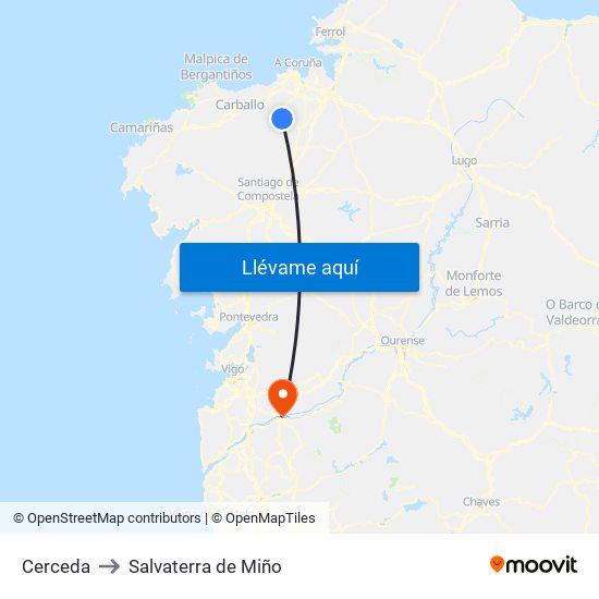 Cerceda to Salvaterra de Miño map