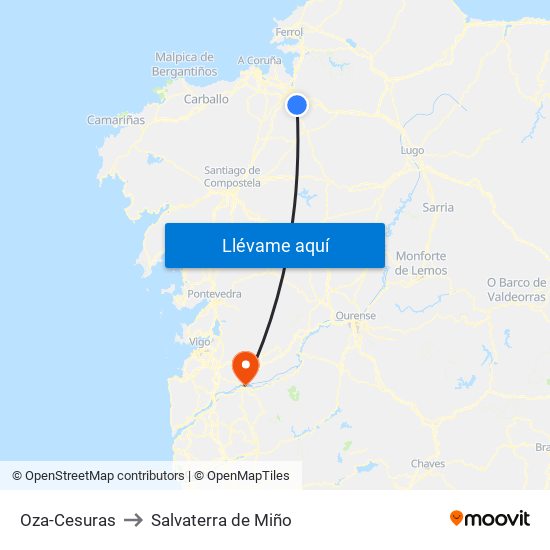 Oza-Cesuras to Salvaterra de Miño map