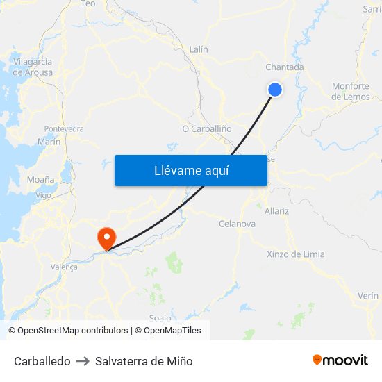 Carballedo to Salvaterra de Miño map