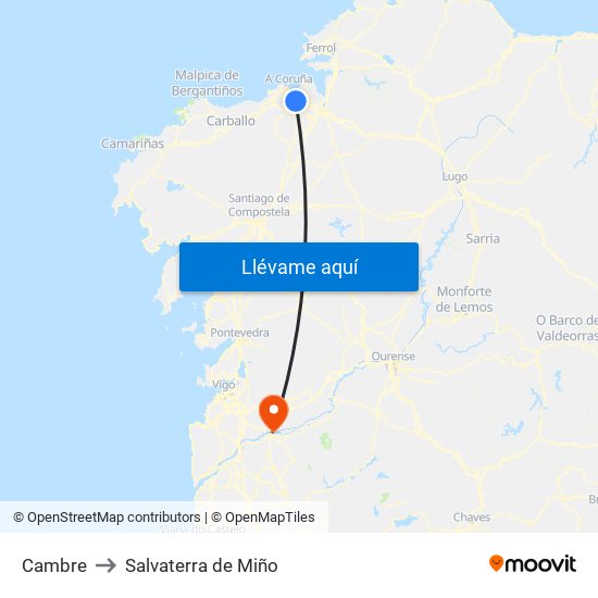 Cambre to Salvaterra de Miño map