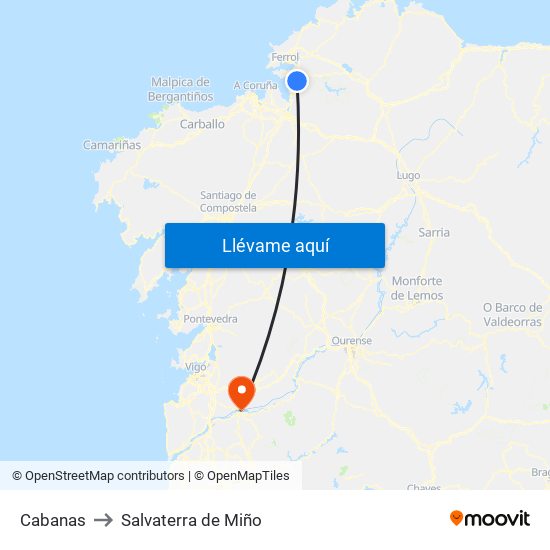 Cabanas to Salvaterra de Miño map