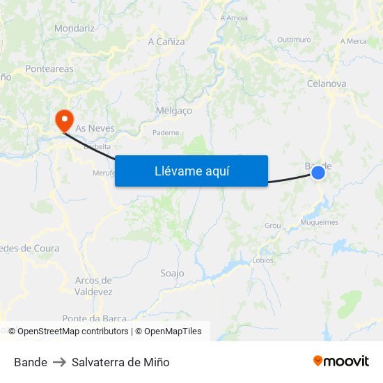 Bande to Salvaterra de Miño map