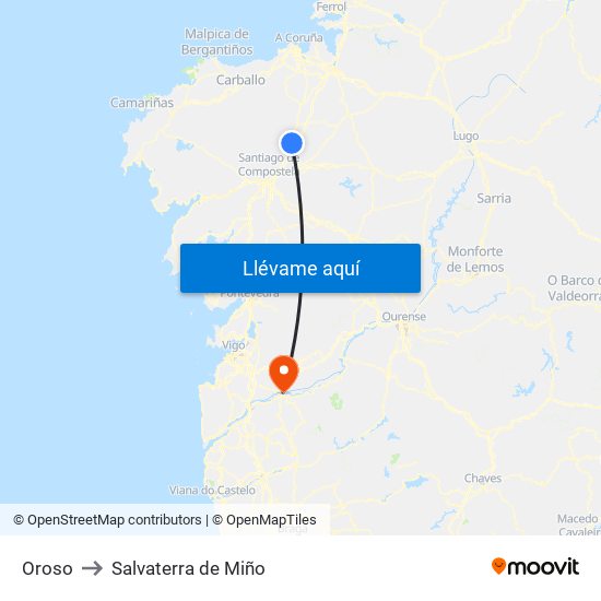 Oroso to Salvaterra de Miño map