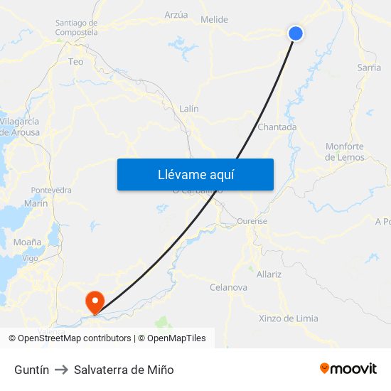 Guntín to Salvaterra de Miño map