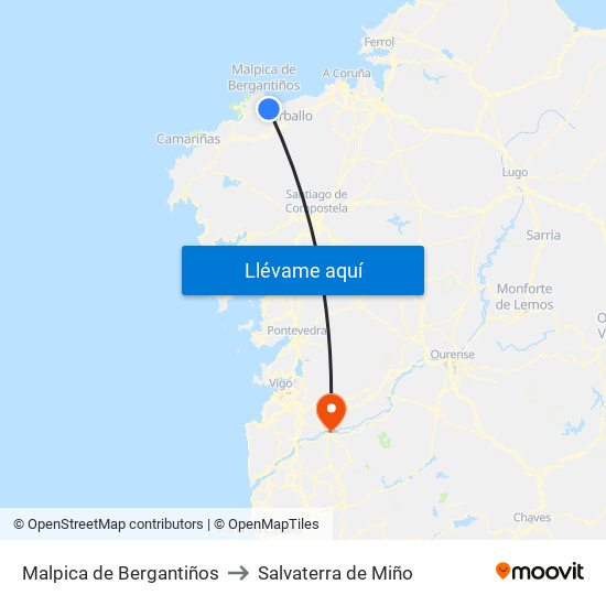 Malpica de Bergantiños to Salvaterra de Miño map