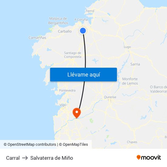 Carral to Salvaterra de Miño map