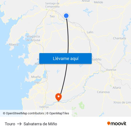 Touro to Salvaterra de Miño map