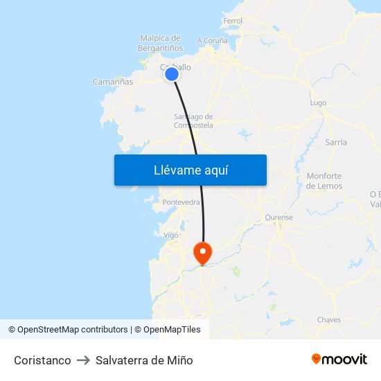Coristanco to Salvaterra de Miño map