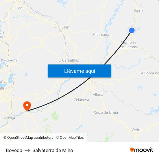 Bóveda to Salvaterra de Miño map