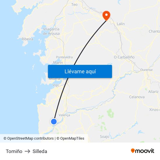 Tomiño to Silleda map
