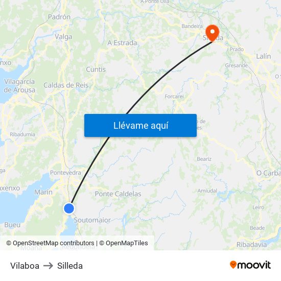 Vilaboa to Silleda map