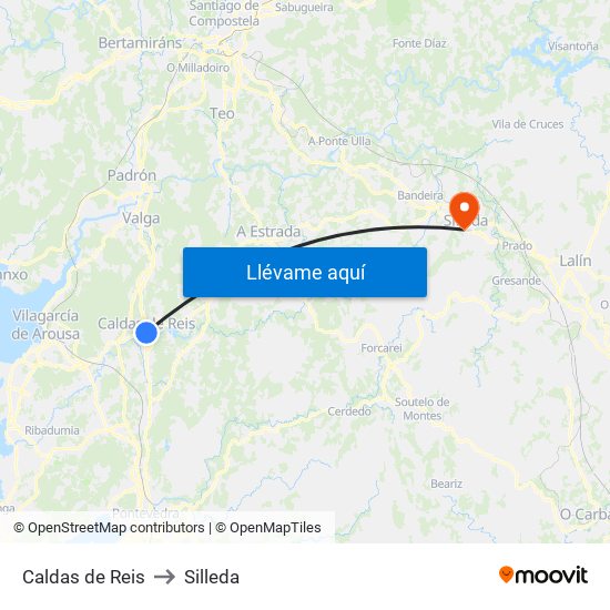 Caldas de Reis to Silleda map