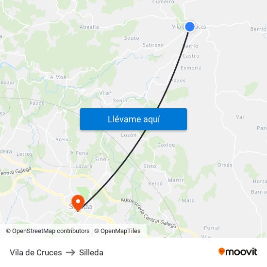 Vila de Cruces to Silleda map