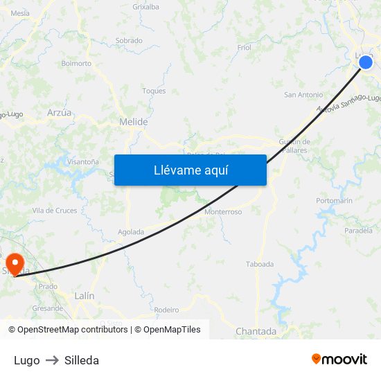 Lugo to Silleda map