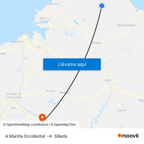 A Mariña Occidental to Silleda map