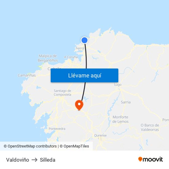 Valdoviño to Silleda map