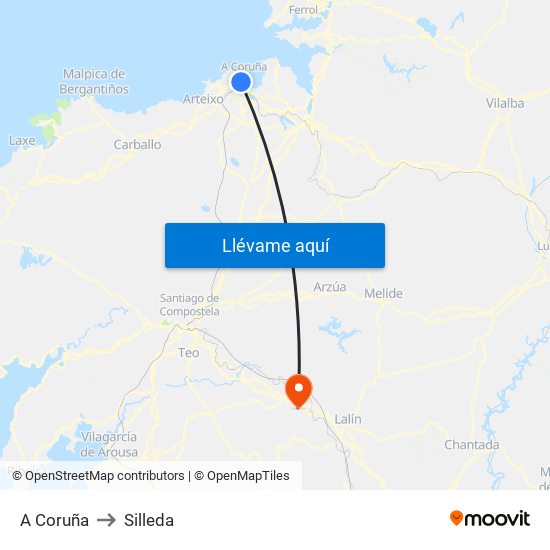 A Coruña to Silleda map