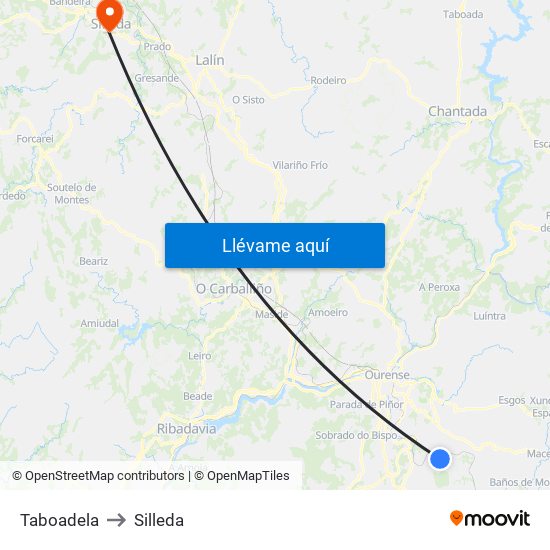 Taboadela to Silleda map