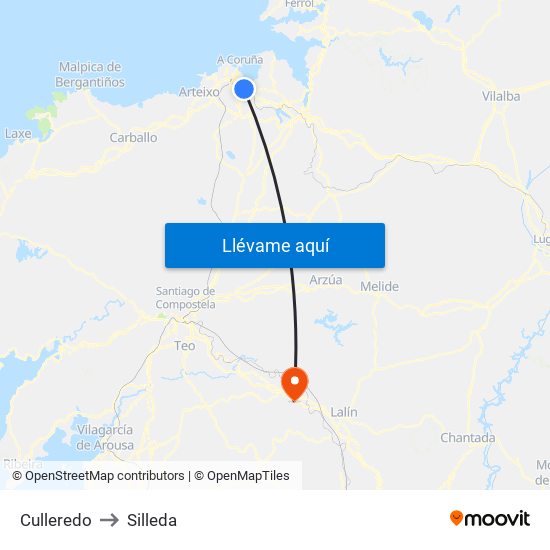 Culleredo to Silleda map