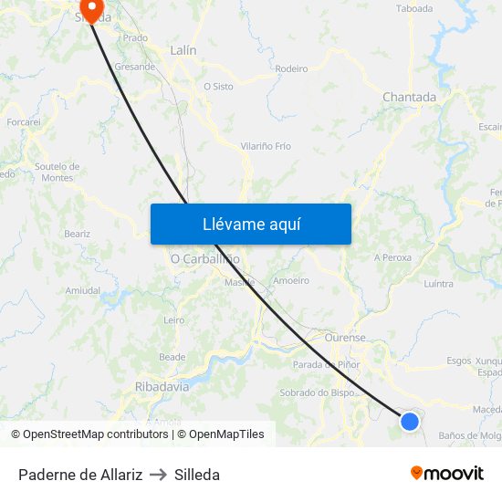 Paderne de Allariz to Silleda map