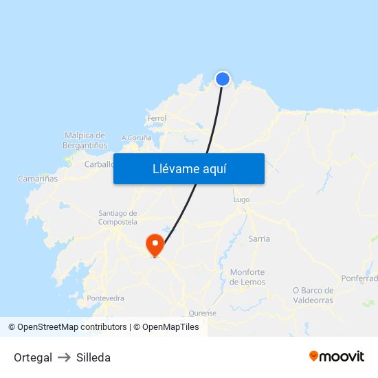 Ortegal to Silleda map