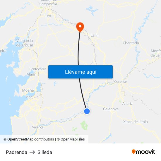 Padrenda to Silleda map