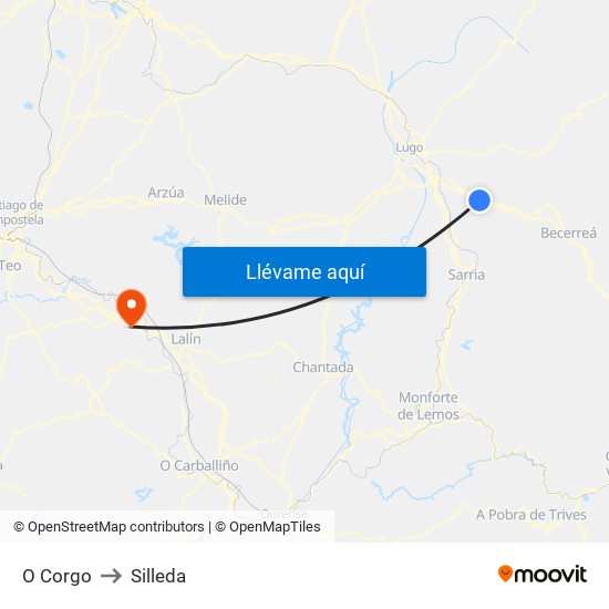 O Corgo to Silleda map