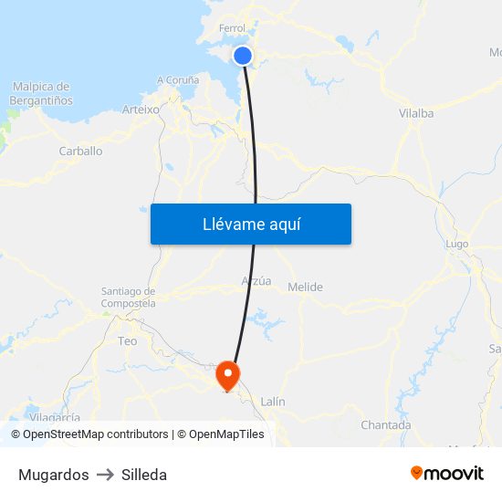 Mugardos to Silleda map