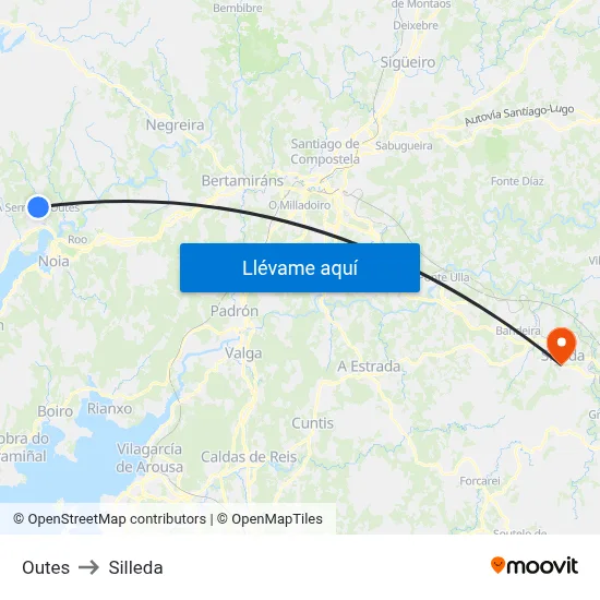 Outes to Silleda map